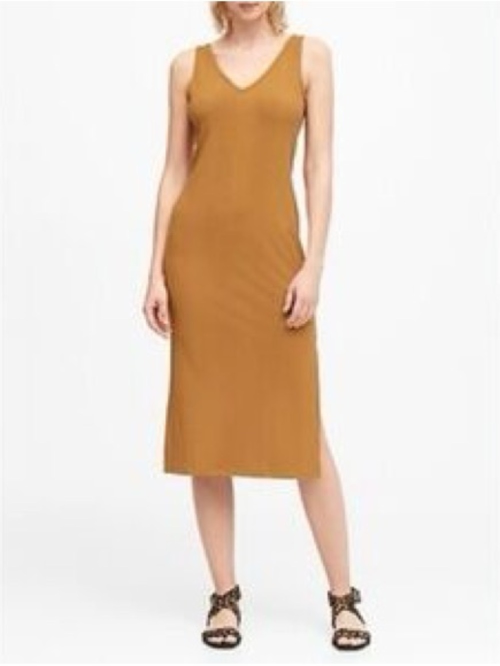 Banana Republic Mustard Ribbed Midi Dress